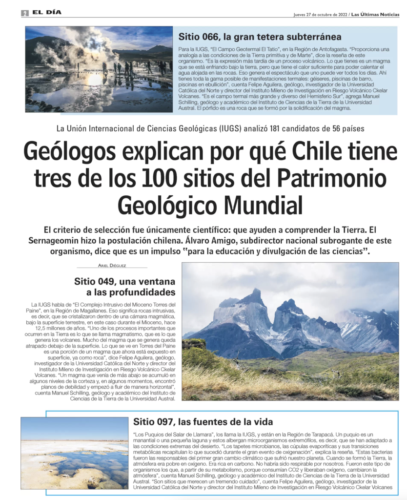 LUN: «Geólogos explican por qué Chile tiene tres de los 100 sitios del Patrimonio Geológico Mundial»