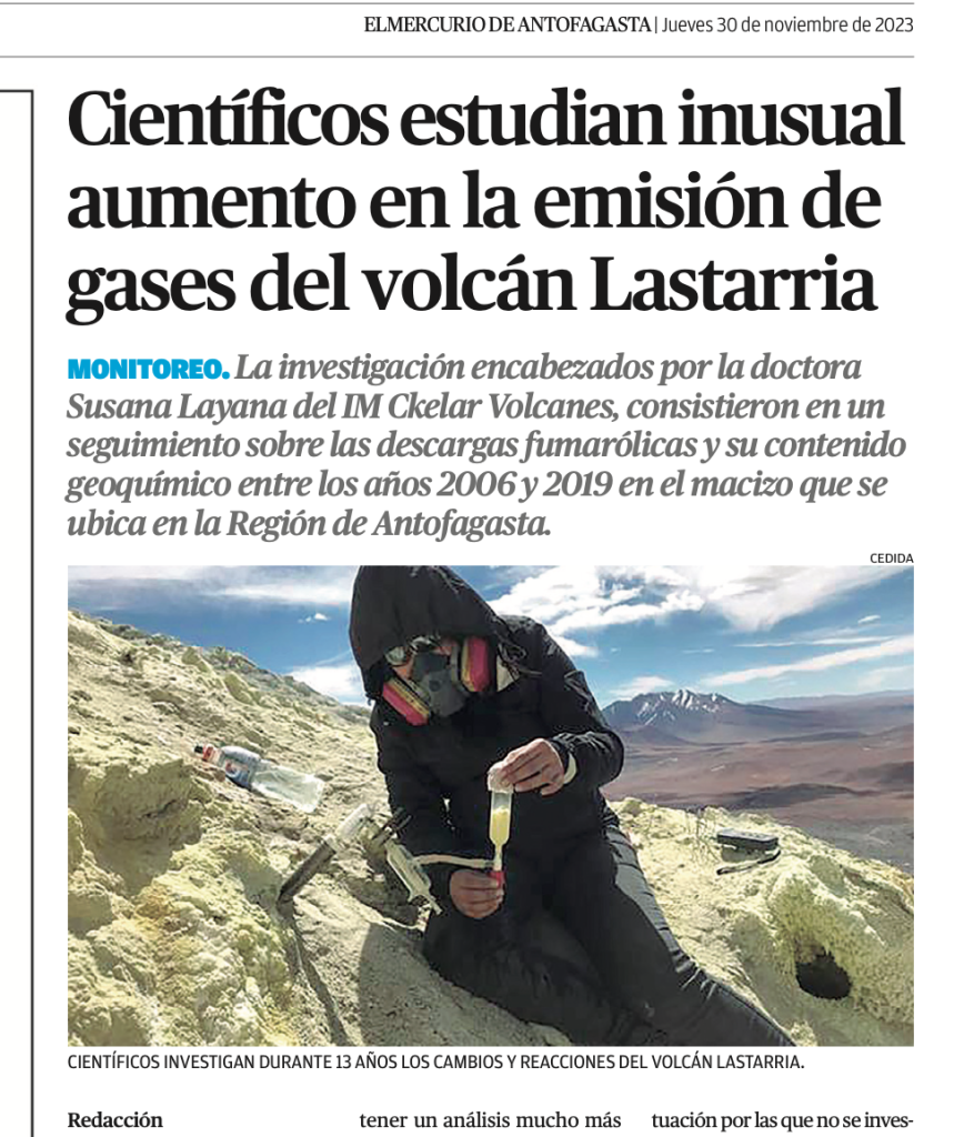 El Mercurio de Calama: «Estudian inusual aumento de gases en el volcán Lastarria»