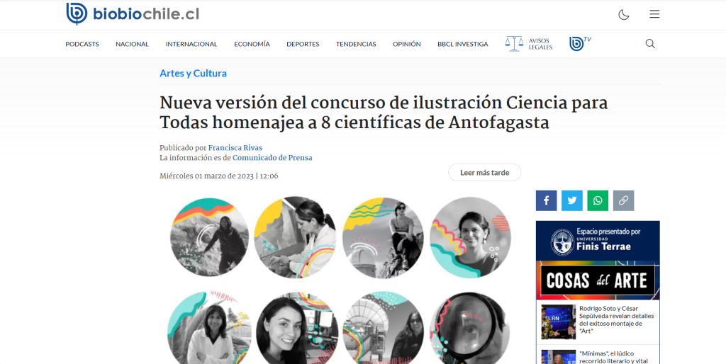 Biobio Chile: Nueva versión del concurso de ilustración Ciencia para Todas homenajea a 8 científicas de Antofagasta