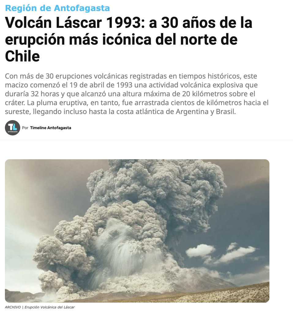 Timeline: “Volcán Lascar 1993: a 30 años de la erupción más icónica del norte de Chile”