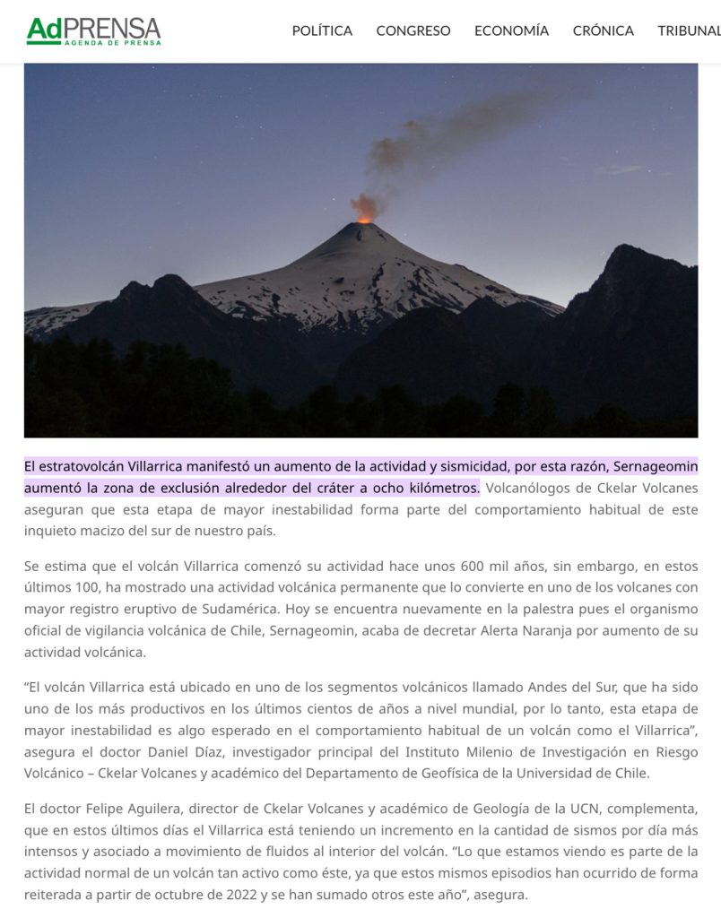 AdPrensa: “Alerta Naranja para el volcán chileno con el mayor registro eruptivo de Sudamérica”