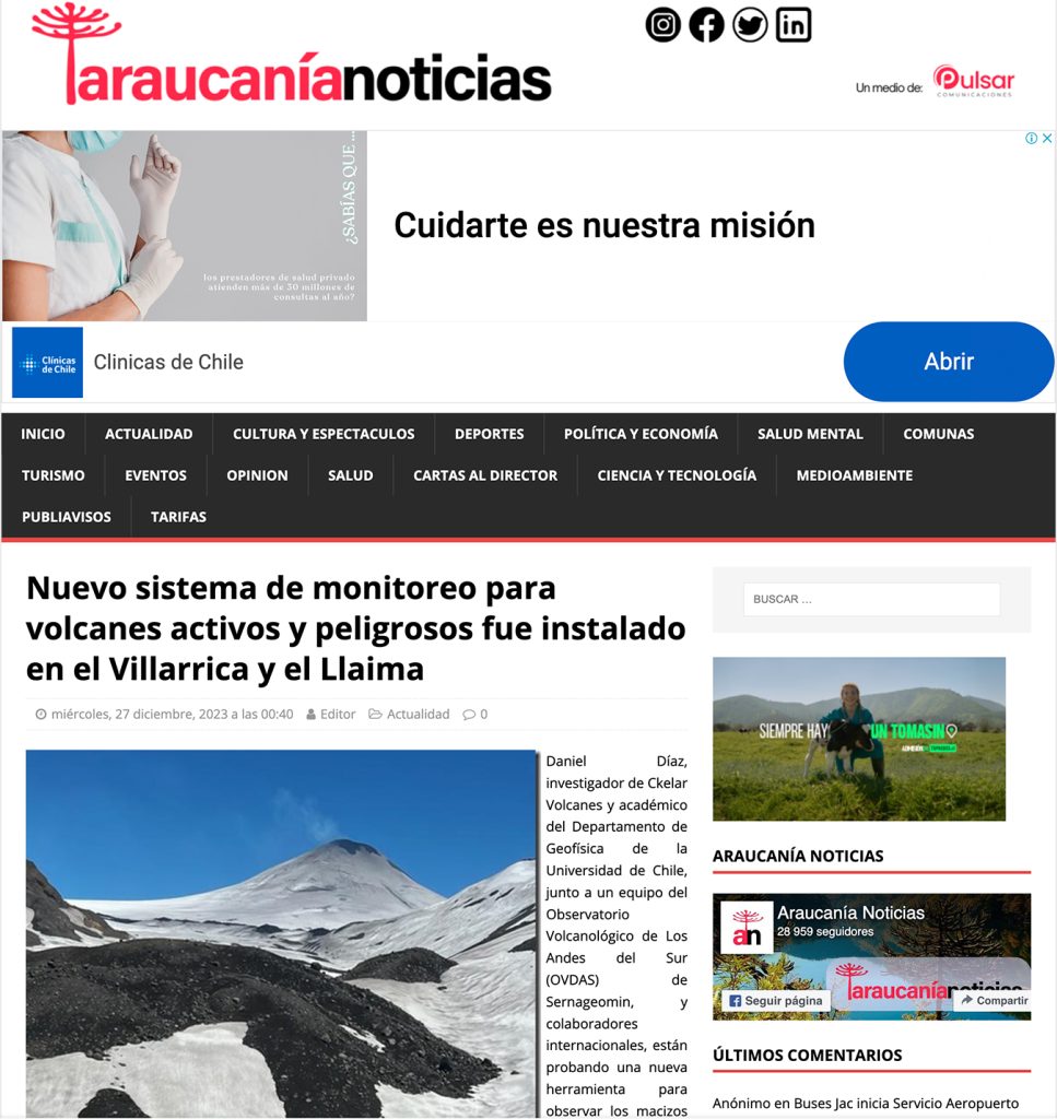 Araucanía Noticias: «Nuevo sistema de monitoreo para volcanes activos y peligrosos fue instalado en el Villarrica y el Llaima»