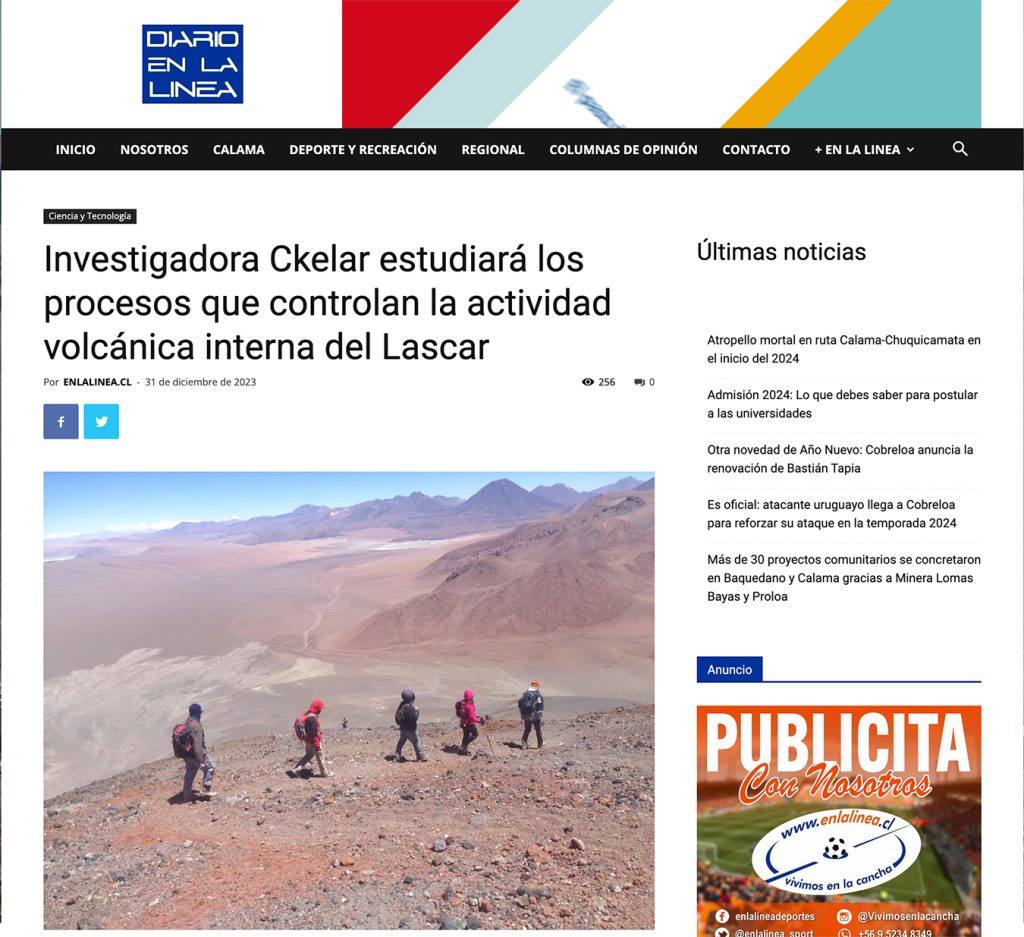 Diario en la línea: «Investigadora Ckelar estudiará los procesos que controlan la actividad volcánica interna del Lascar»