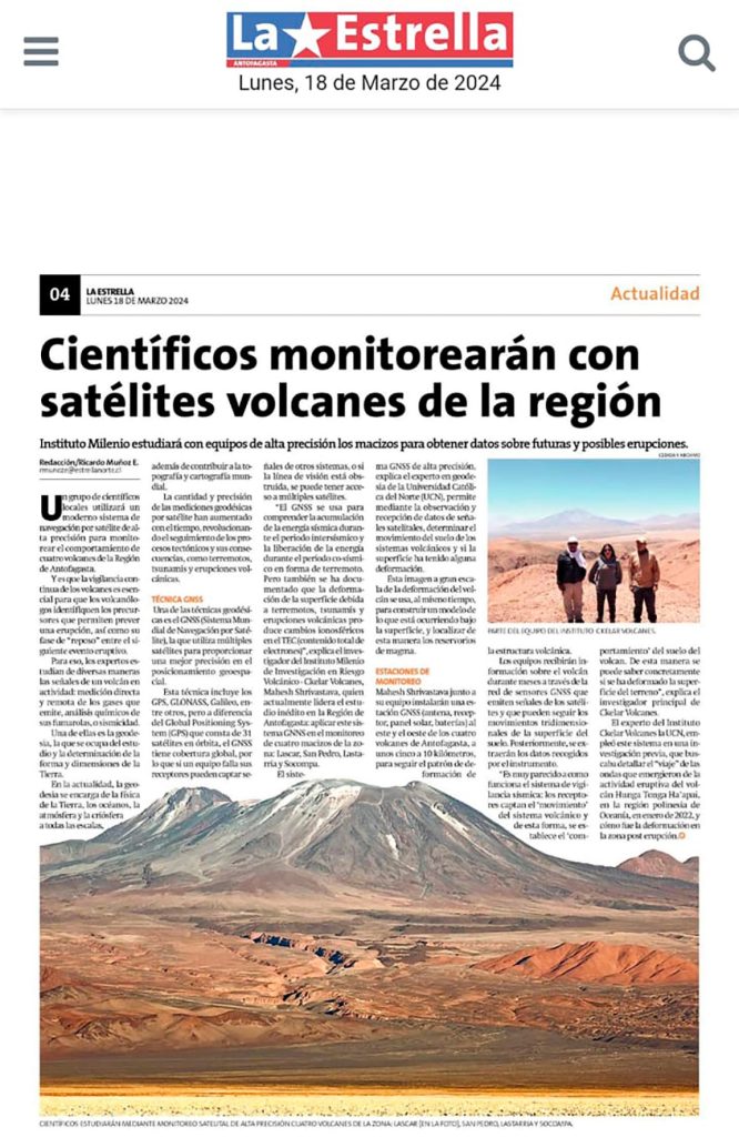 La Estrella de Antofagasta: “Científicos monitorearán con satélites volcanes de la región”