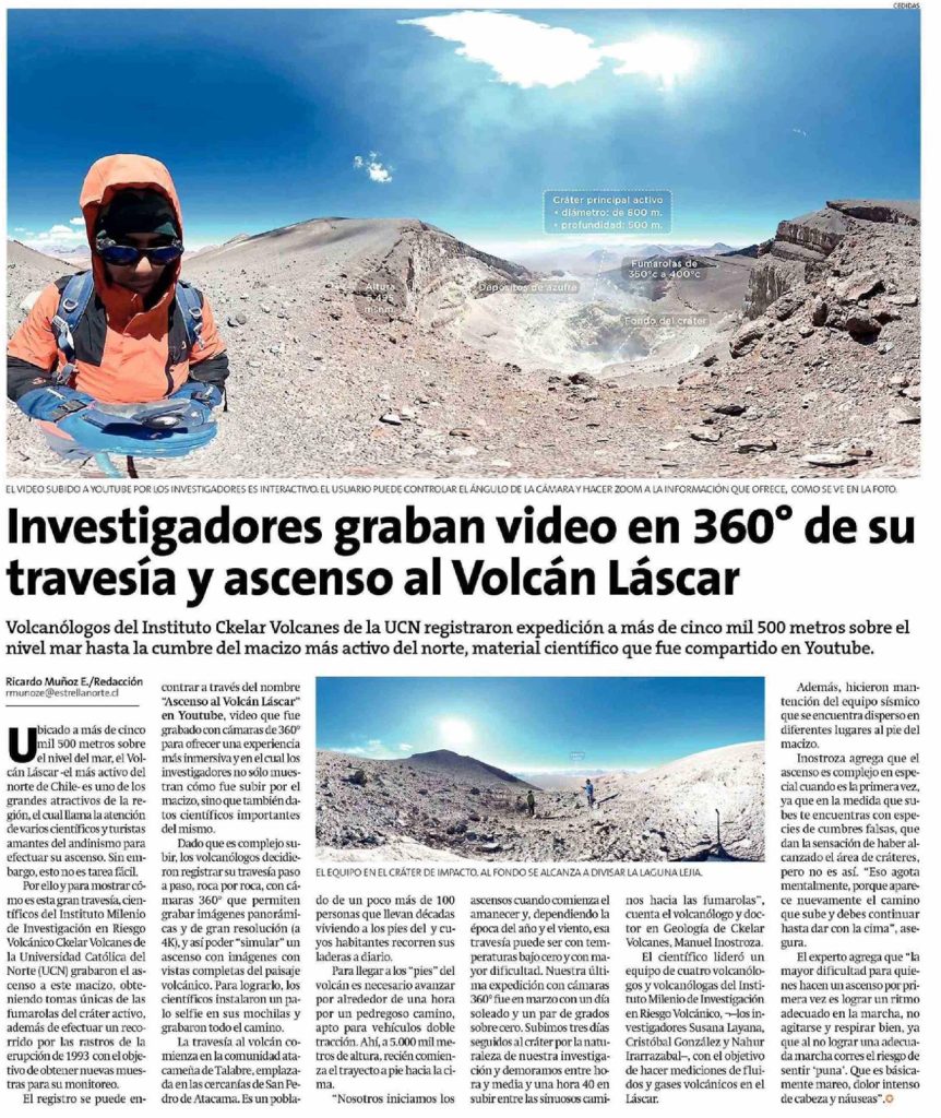 La Estrella del Loa: “Investigadores graban video en 360º de su travesía y ascenso al volcán Lascar”