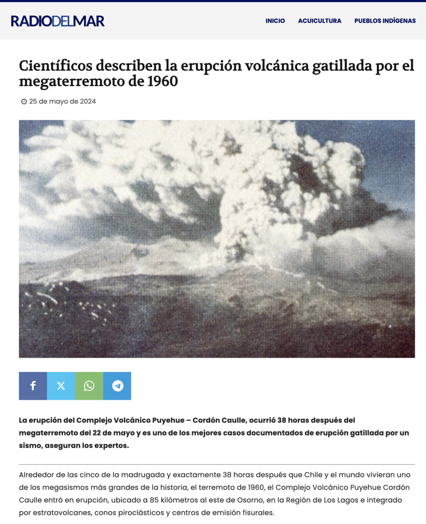 Radio del Mar: “Científicos describen la erupción volcánica gatillada por el megaterremoto de 1960”