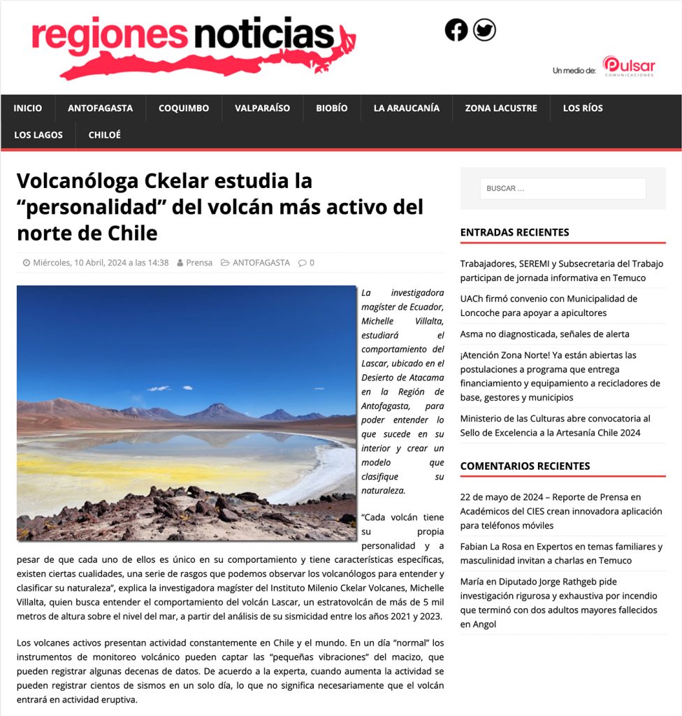 Regiones Noticias: “Volcanóloga Ckelar estudia la personalidad del volcán más activo del norte de Chile”