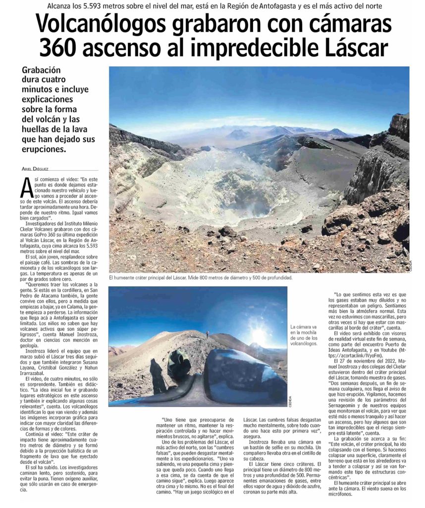 Las Últimas Noticias: “Volcanólogos grabaron con cámaras 360 ascenso al impredecible Lascar”