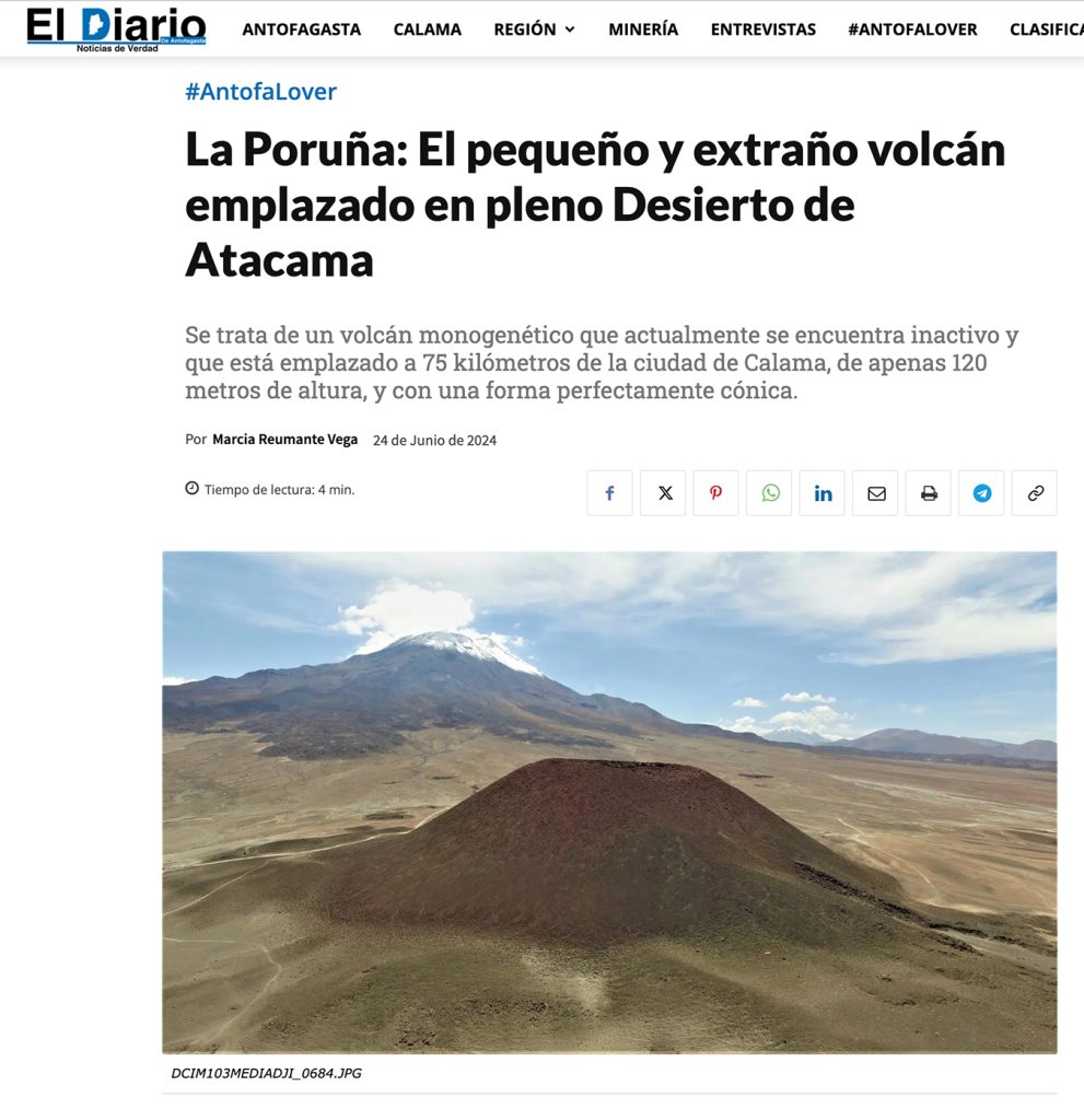 Diario de Antofagasta: “La Poruña: el pequeño y extraño volcán emplazado en pleno Desierto de Atacama”