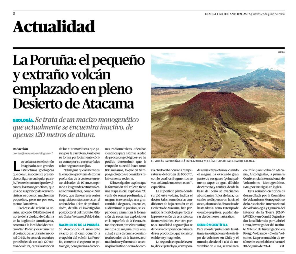 El Mercurio de Antofagasta: “La Poruña: el pequeño y extraño volcán emplazado en pleno Desierto de Atacama”