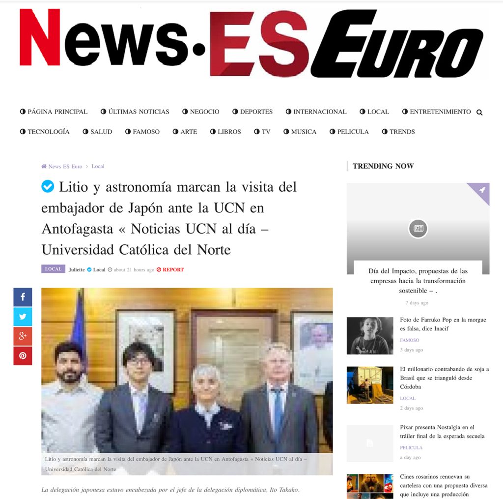 NewsEsEuro: “Litio y astronomía marcan la visita de la embajadora de Japón a la UCN en Antofagasta”