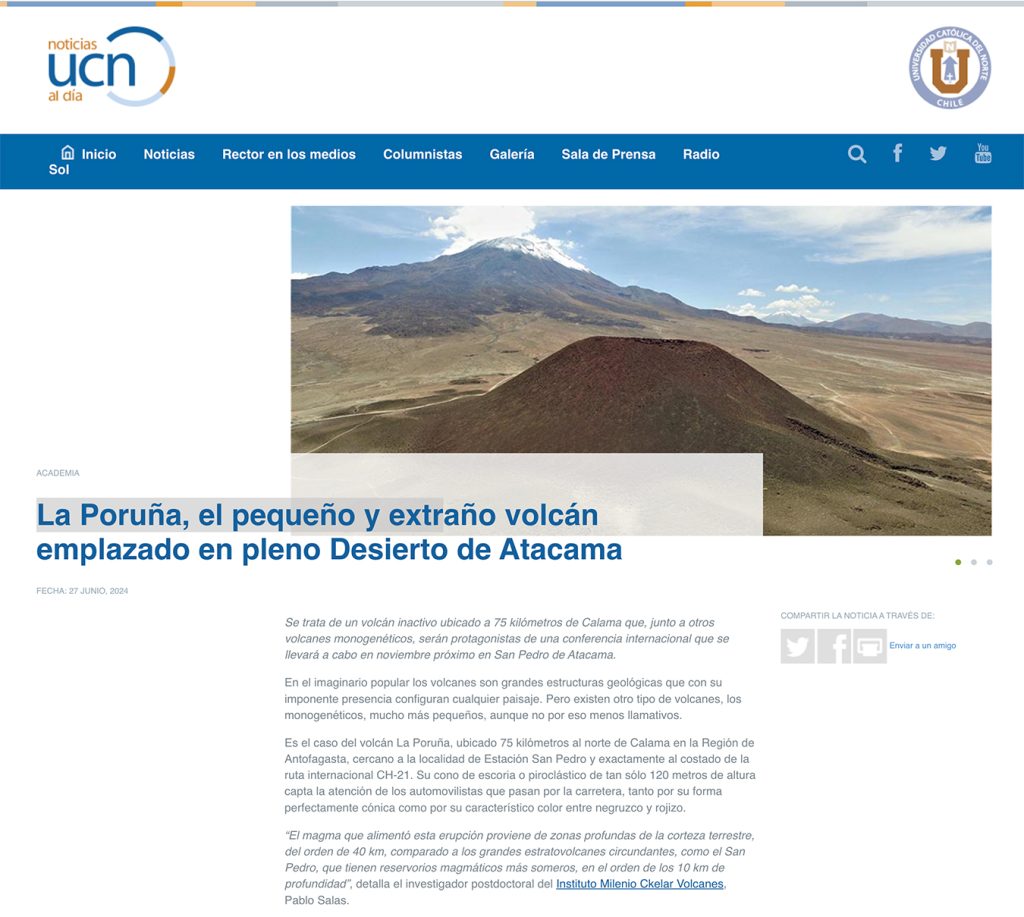 Noticias UCN: “La Poruña, el pequeño y extraño volcán emplazado en pleno Desierto de Atacama