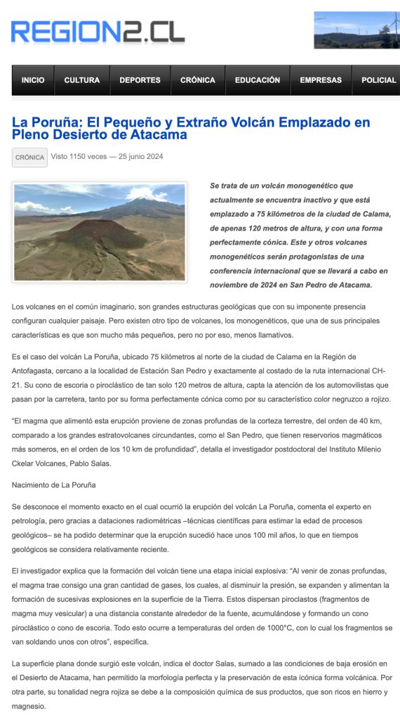 Region2: “La Poruña: el pequeño y extraño volcán emplazado en pleno Desierto de Atacama”
