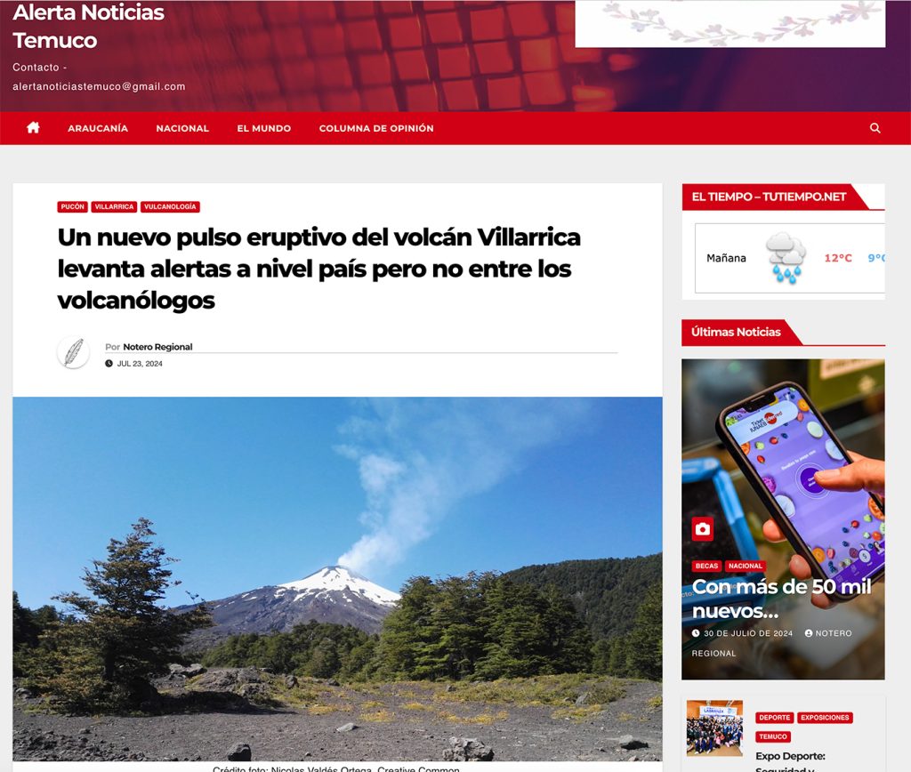 Alerta Noticias Temuco: “Un nuevo pulso eruptivo del volcán Villarrica levanta alertas a nivel país pero no entre los volcanólogos”