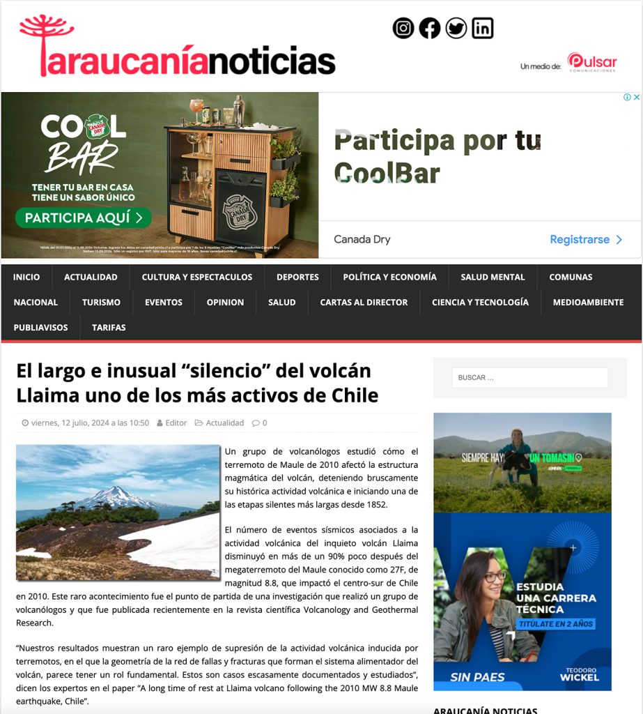 Araucanía Noticias: “El largo e inusual ‘silencio’ del volcán Llaima uno de los más activos de Chile”