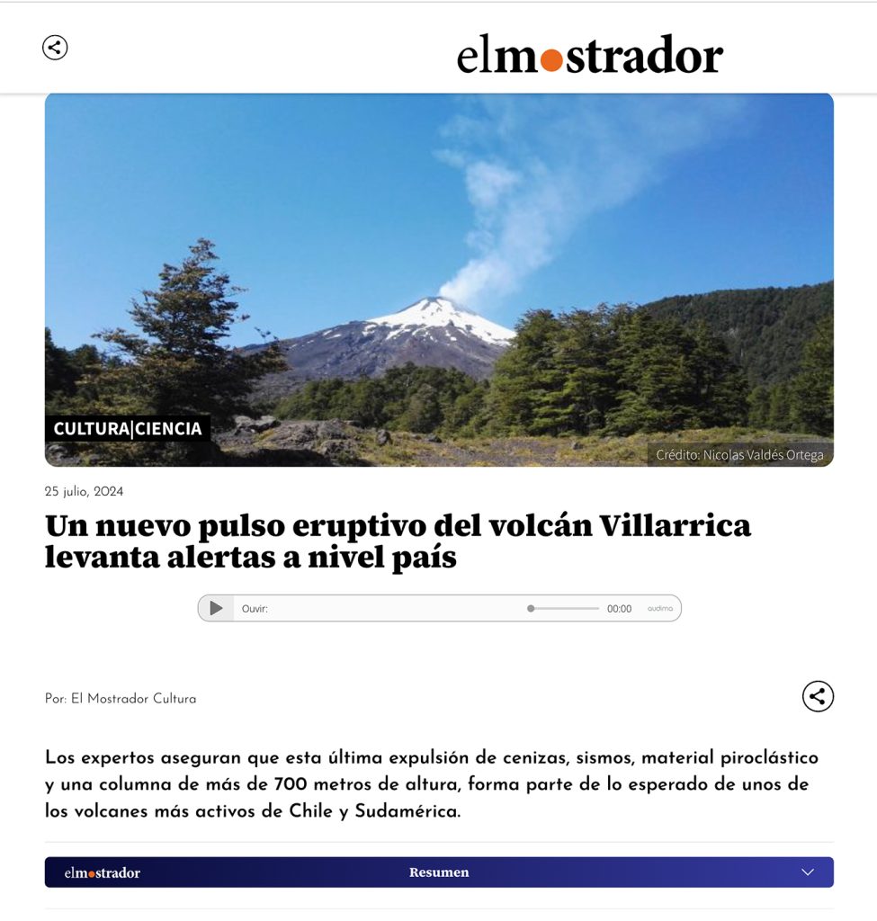 El Mostrador: “Un nuevo pulso eruptivo del volcán Villarrica levanta alertas a nivel país”