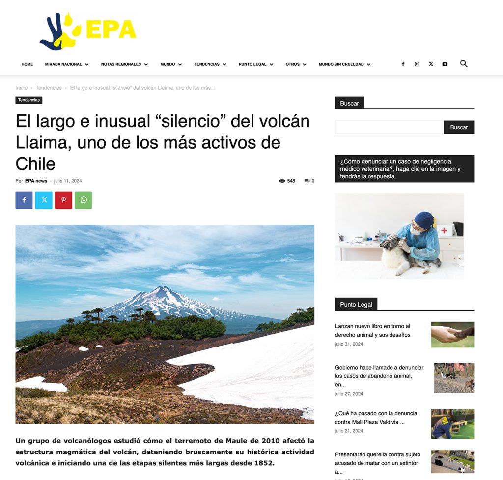 Epa News: “El largo e inusual ‘silencio’ del volcán Llaima, uno de los más activos de Chile”