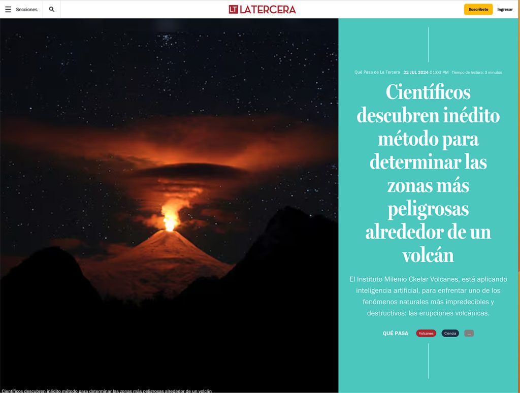 La Tercera – Qué Pasa: “Científicos descubren inédito método para determinar las zonas más peligrosas alrededor de un volcán”