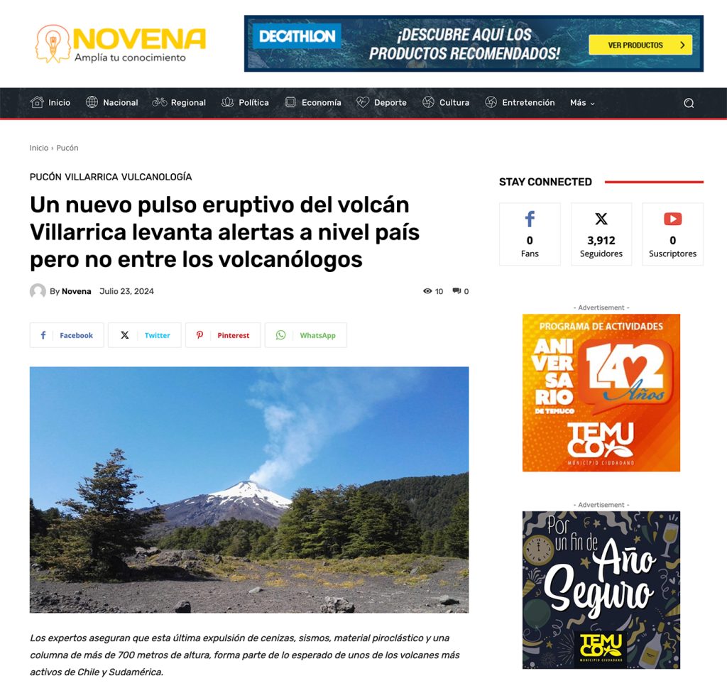 Novena: “Un nuevo pulso eruptivo del volcán Villarrica levanta alertas a nivel país pero no entre los volcanólogos”