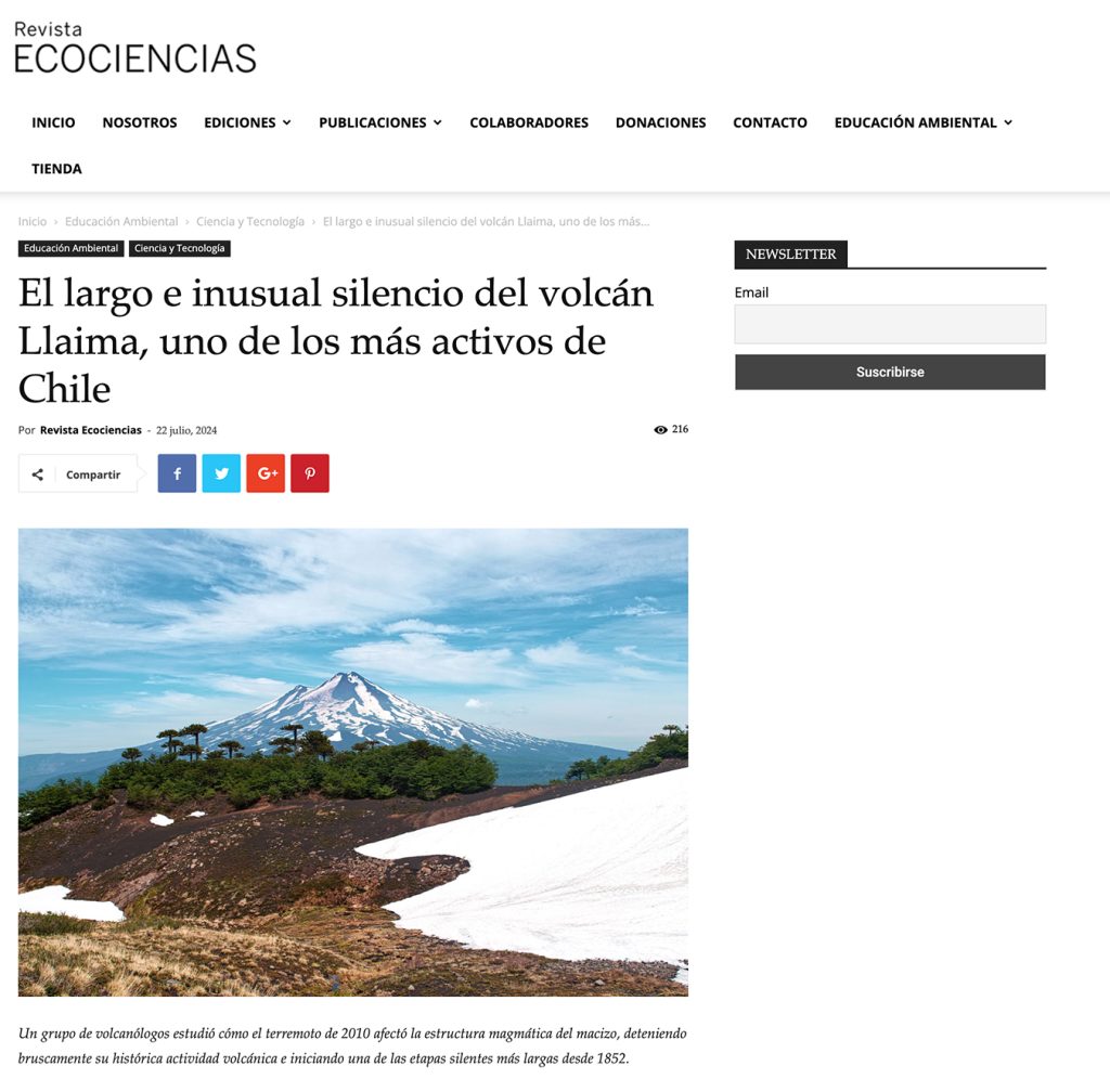 Revista Ecociencias: “El largo e inusual silencio del volcán Llaima, uno de los más activos de Chile”