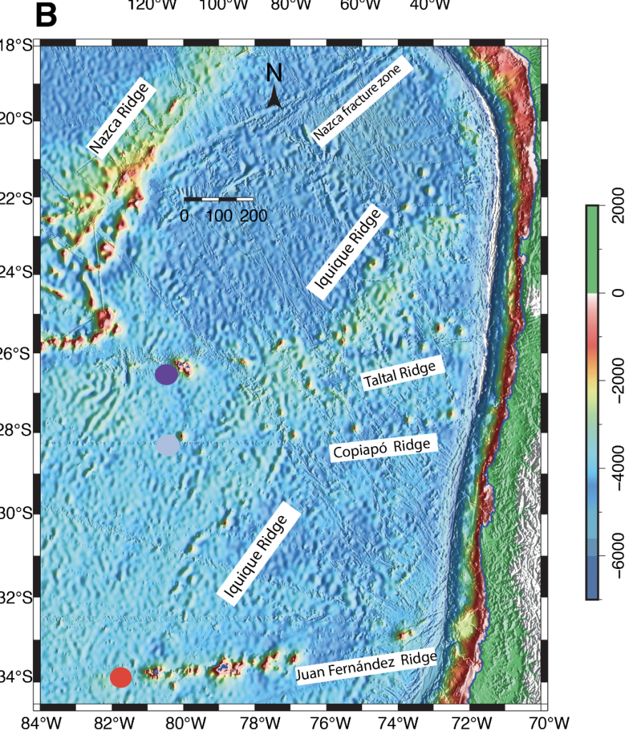 Joint flexural-density modeling of the Taltal, Copiapó, and Iquique hotspot ridges and the surrounding oceanic plate, offshore Chile