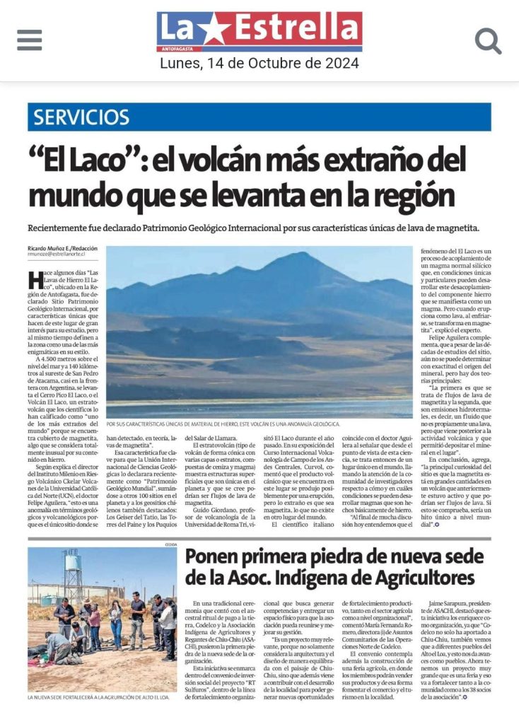 La Estrella de Antofagasta: “El Laco: el volcán más extraño del mundo que se levanta en la región”