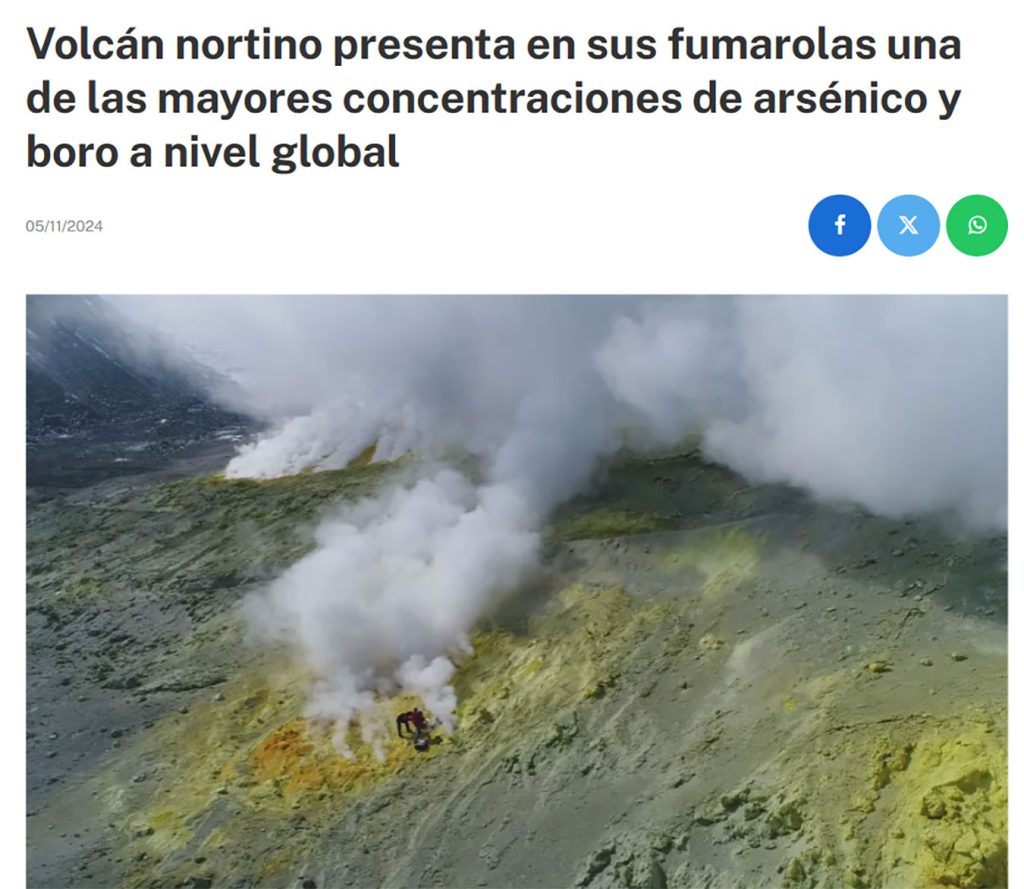 Calama en línea: “Volcán nortino presenta en sus fumarolas una de las mayores concentraciones de arsénico y boro a nivel global”