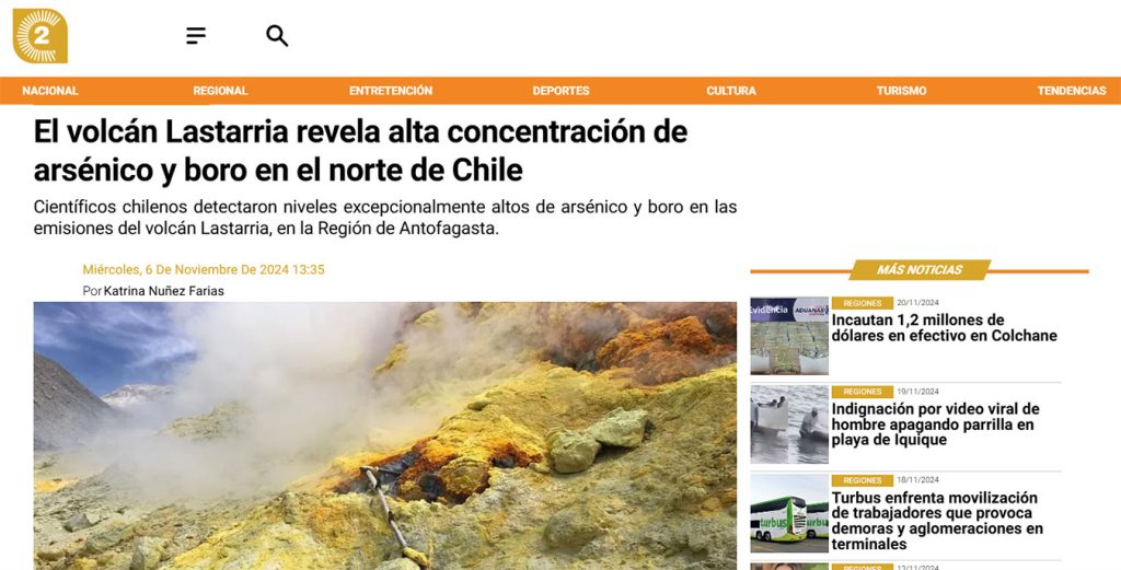 Canal 2 Quellón: “El volcán Lastarria revela alta concentración de arsénico y boro en el norte de Chile”