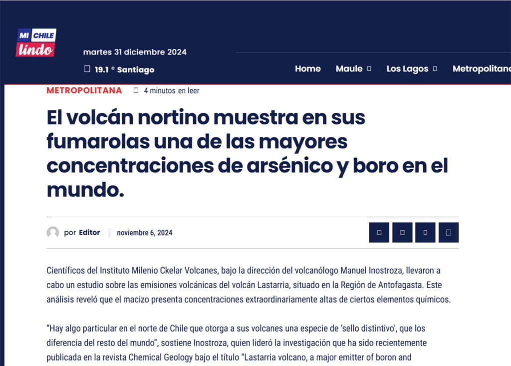 Chile lindo: “El volcán nortino muestra en sus fumarolas una de las mayores concentraciones de arsénico y boro en el mundo”