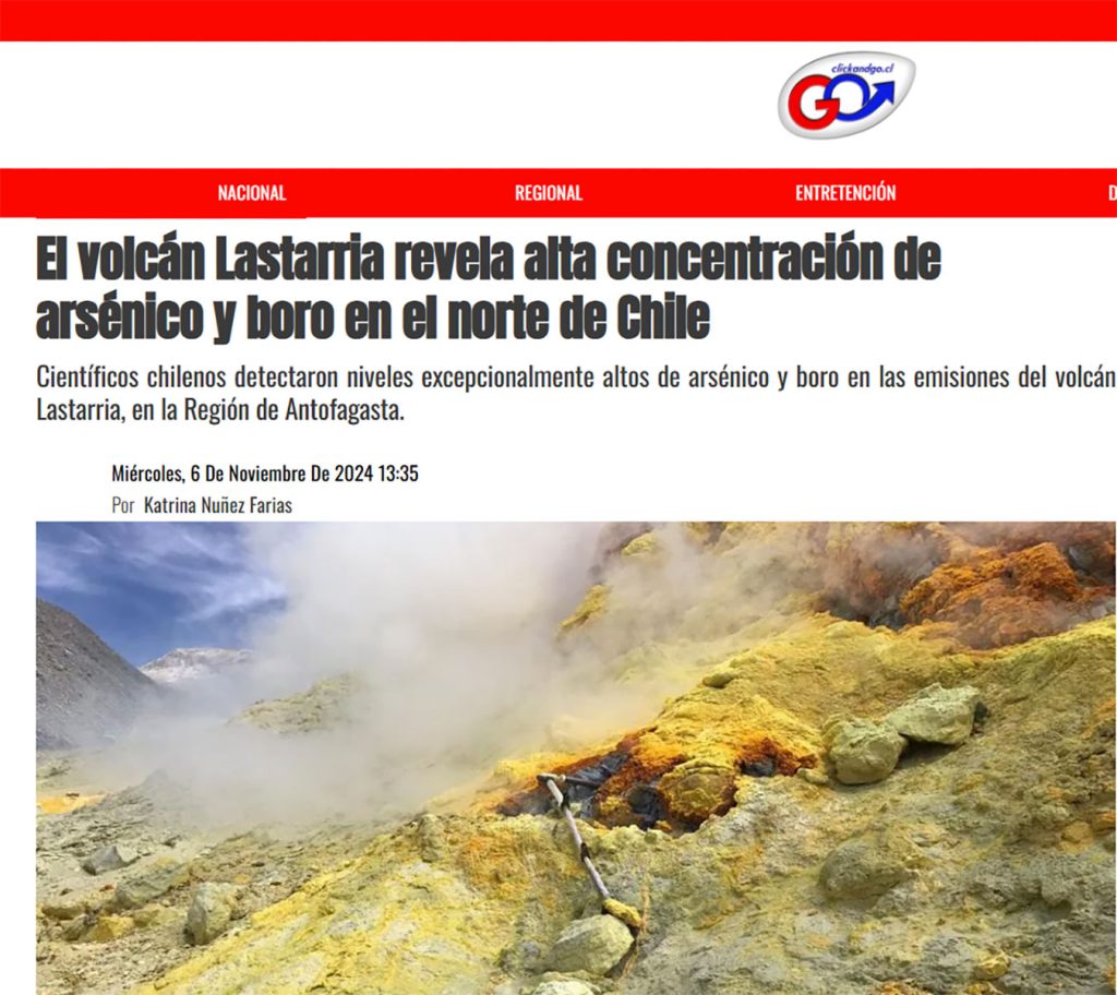 Click Andgo: “El volcán Lastarria revela alta concentración de arsénico y boro en el norte de Chile”