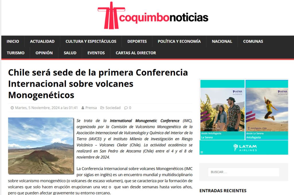 Coquimbo Noticias: “Chile será sede de la primera Conferencia Internacional sobre volcanes Monogenéticos”