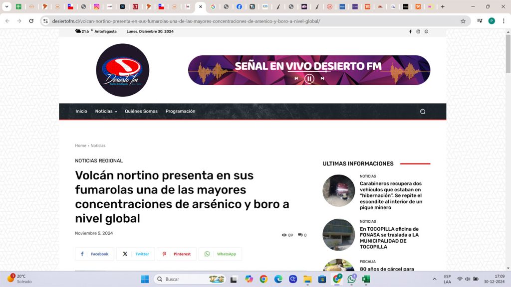 Desierto FM: “Volcán nortino presenta en sus fumarolas una de las mayores concentraciones de arsénico y boro a nivel global”