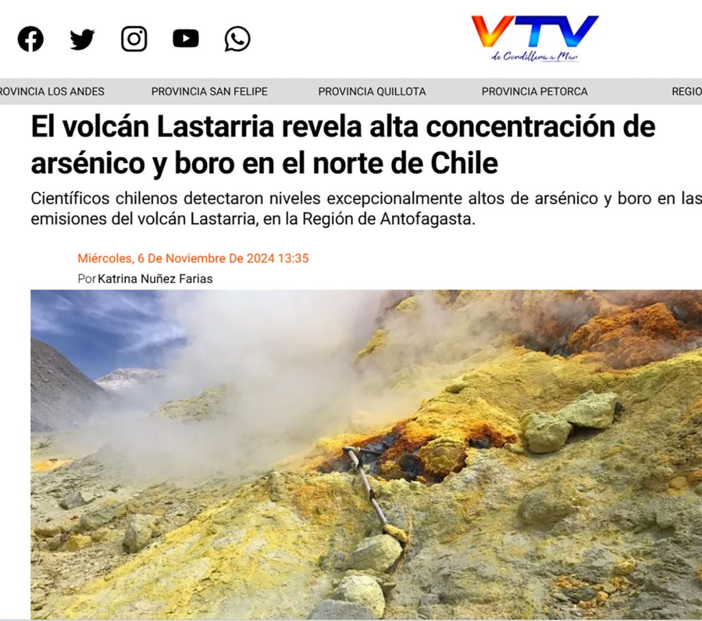 Diario V TV: “El volcán Lastarria revela alta concentración de arsénico y boro en el norte de Chile”