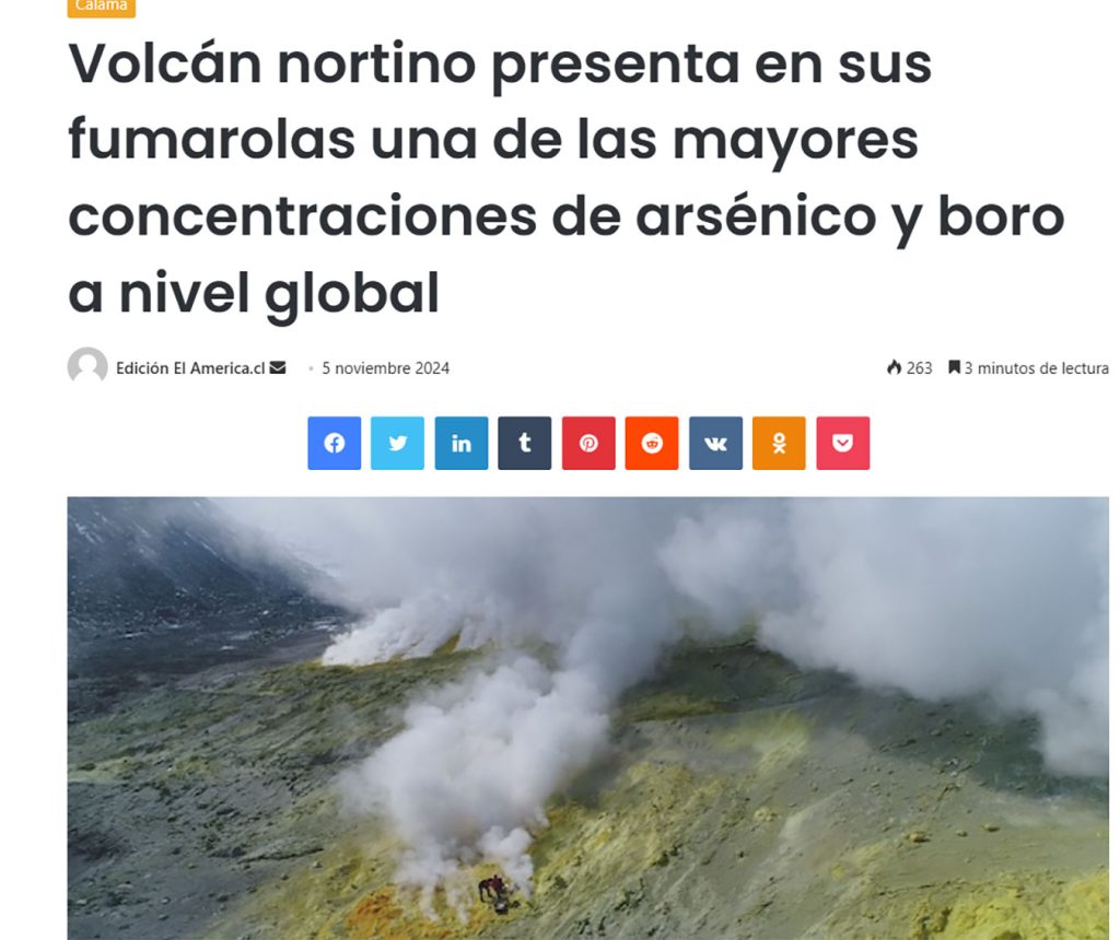 El América: “Volcán nortino presenta en sus fumarolas una de las mayores concentraciones de arsénico y boro a nivel mundial”