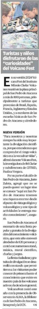 El Mercurio de Calama: “Turistas y niños disfrutaron de las curiosidades de Volcano Fest”