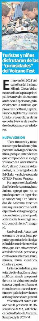 El Mercurio de Antofagasta: “Turistas y niños disfrutaron de las curiosidades del Volcano Fest”