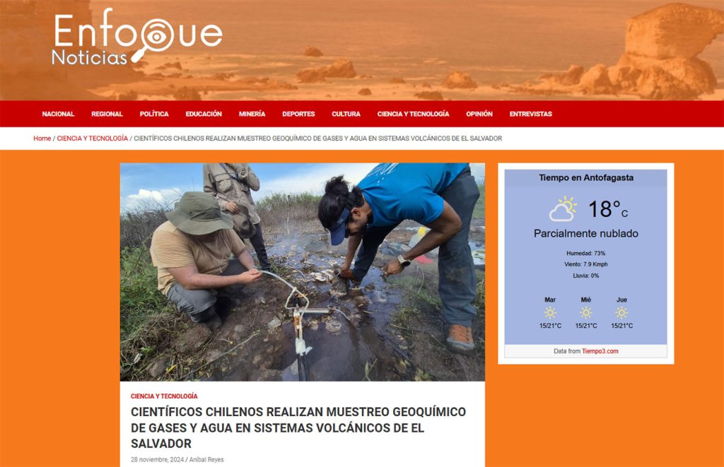 Enfoque noticias: “Científicos chilenos realizan muestreo geoquímico de gases y agua en sistemas volcánicos de El Salvador”