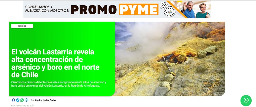 FM Plus: “El volcán Lastarria revela alta concentración de arsénico y boro en el norte de Chile”