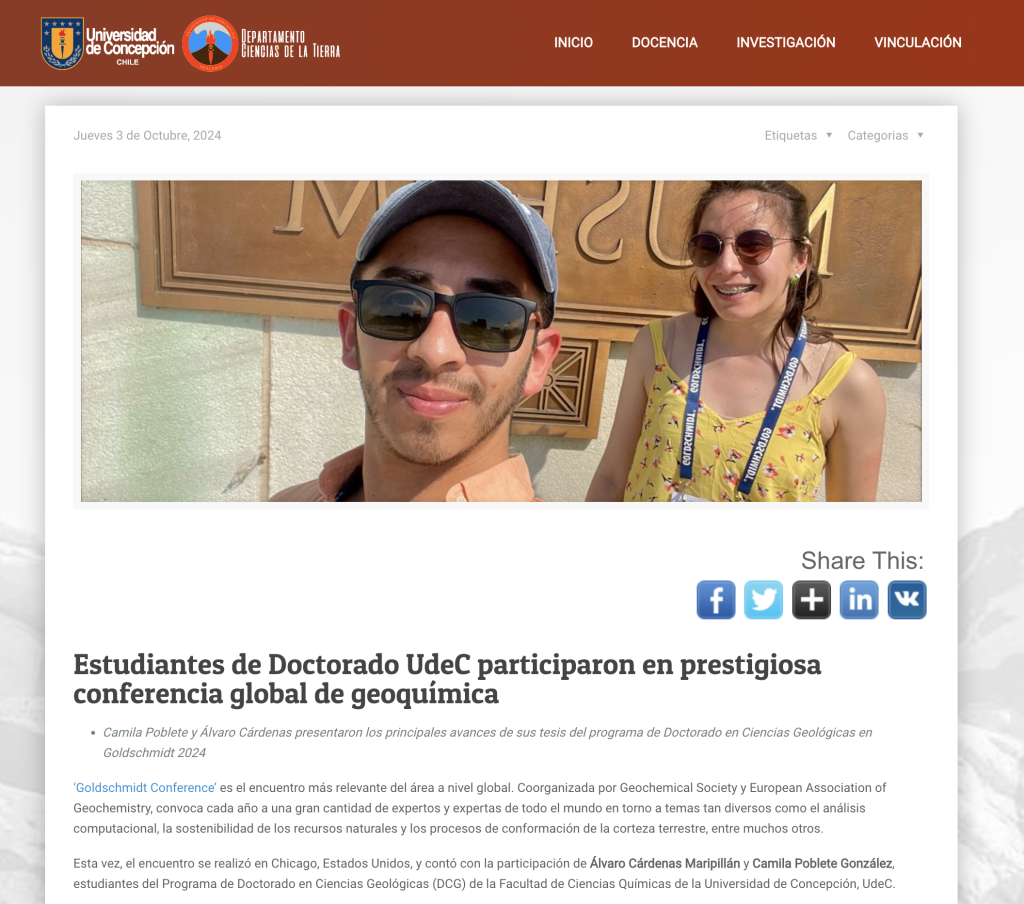 Geología UdeC: “Estudiantes de Doctorado UdeC participaron en prestigiosa conferencia global de geoquímica”