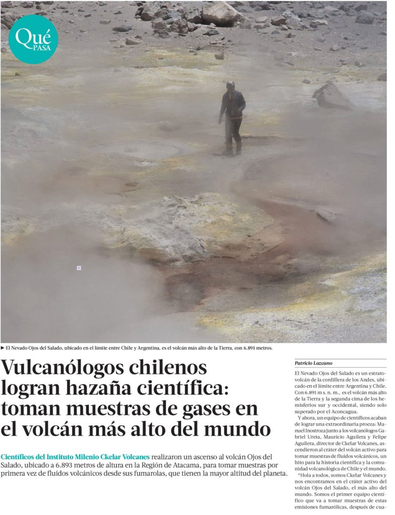 La Tercera: “Volcanólogos chilenos logran hazaña científica: toman muestra de gases en el volcán más alto del mundo”