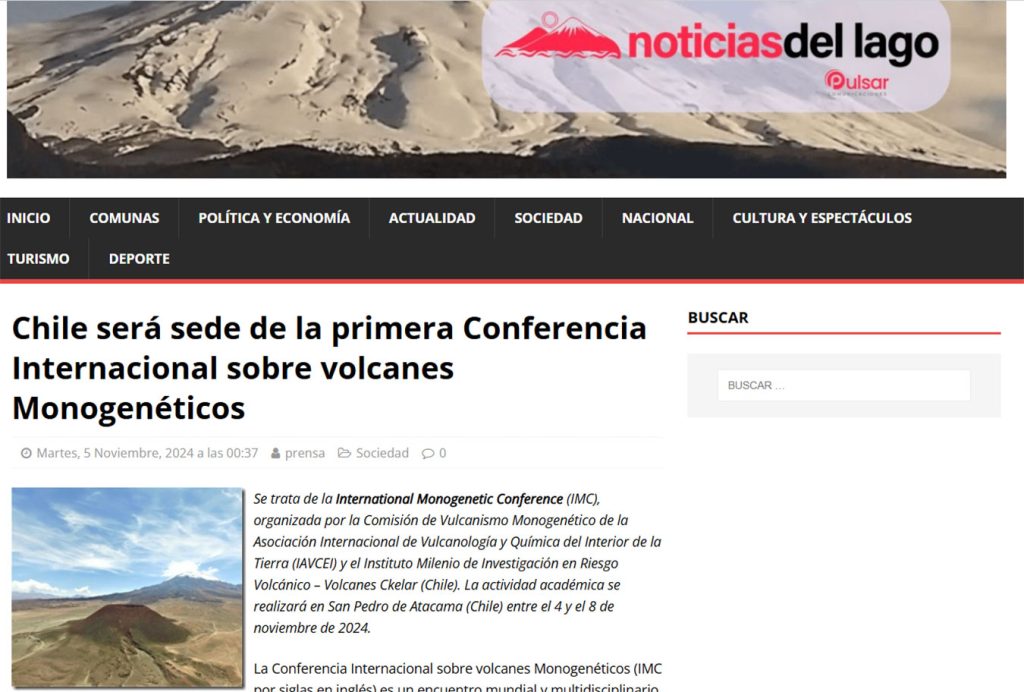 Noticias del Lago: “Chile será sede de la primera Conferencia Internacional sobre volcanes Monogenéticos”