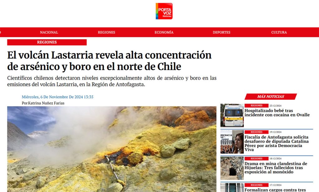 Portavoz: “El volcán Lastarria revela alta concentración de arsénico y boro en el norte de Chile”