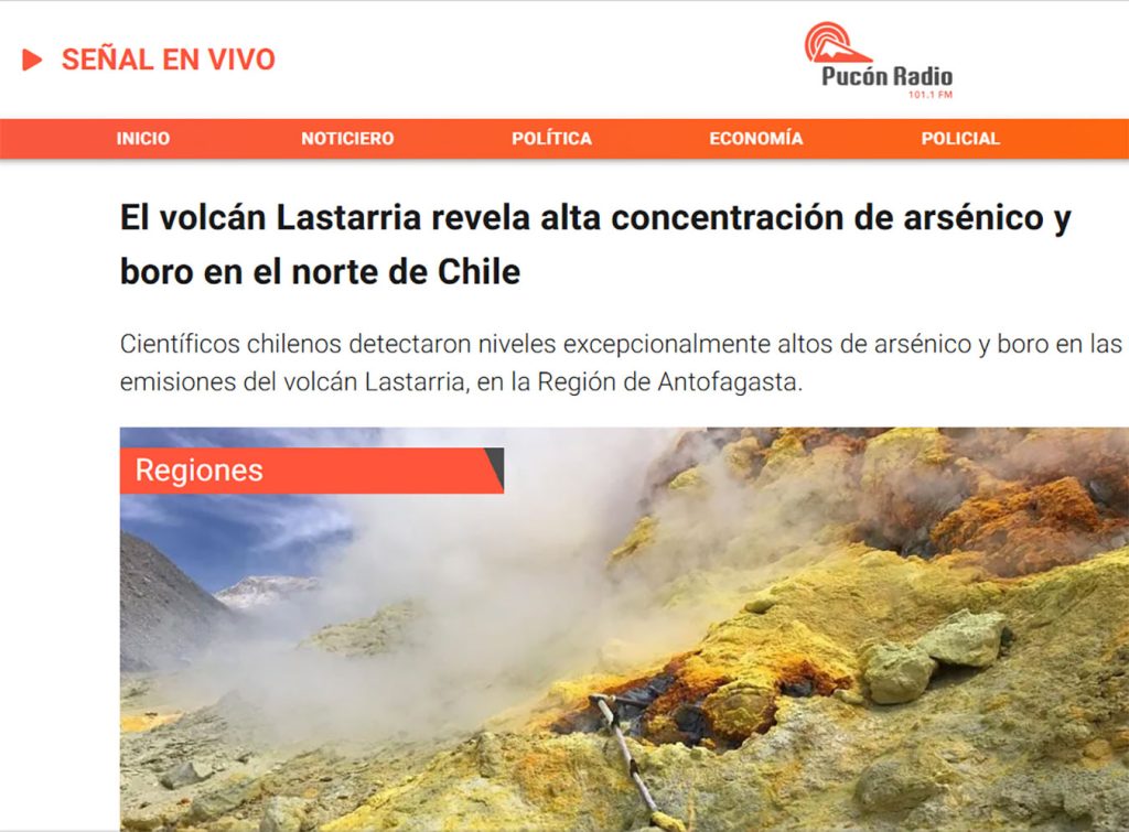 Pucón Radio: “El volcán Lastarria revela alta concentración de arsénico y boro en el norte de Chile”