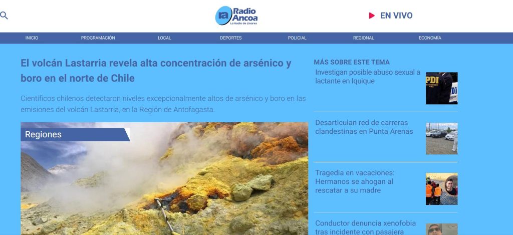 Radio Ancoa: “El volcán Lastarria revela alta concentración de arsénico y boro en el norte de Chile”