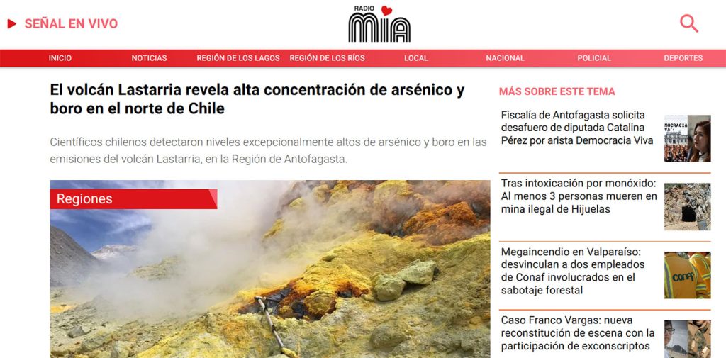 Radio Mia FM: “El volcán Lastarria revela alta concentración de arsénico y boro en el norte de Chile”