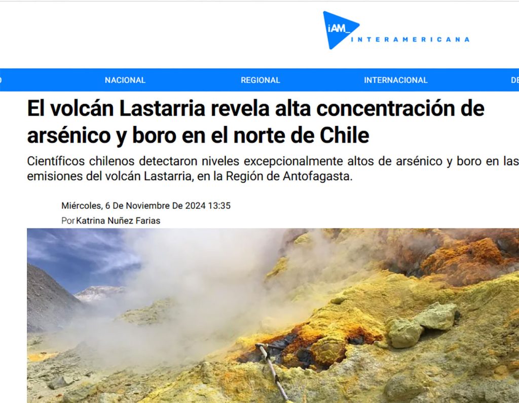 Radio Interamericana: “El volcán Lastarria revela alta concentración de arsénico y boro en el norte de Chile”