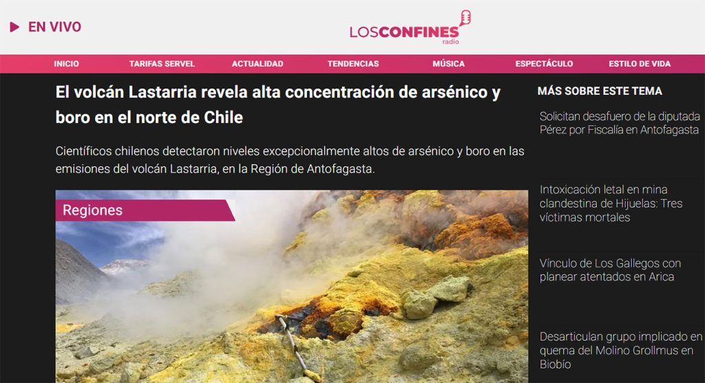 Radio Los Confines: “El volcán Lastarria revela alta concentración de arsénico y boro en el norte de Chile”