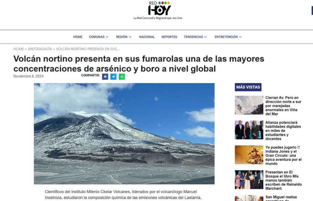 Red Hoy: “Volcán nortino presenta en sus fumarolas una de las mayores concentraciones de arsénico y boro a nivel global”