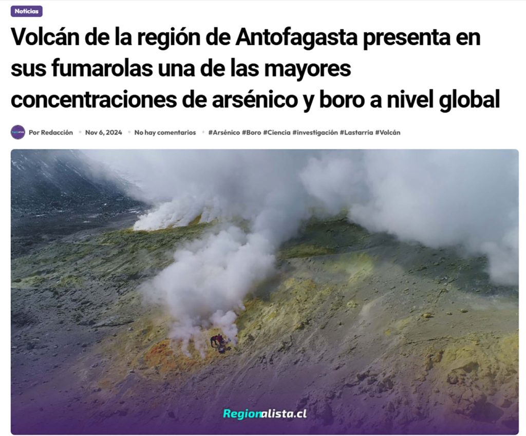 Regionalista: “Volcán de la región de Antofagasta presenta en sus fumarolas una de las mayores concentraciones de arsénico y boro a nivel global”