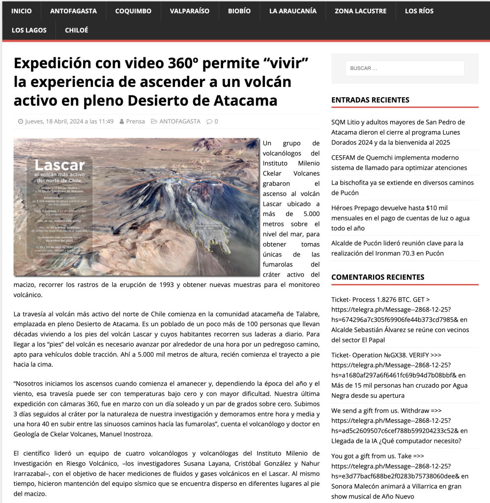 Regiones Noticias: “Expedición con video 360º permite ‘vivir’ la experiencia de ascender a un volcán activo en pleno Desierto de Atacama”